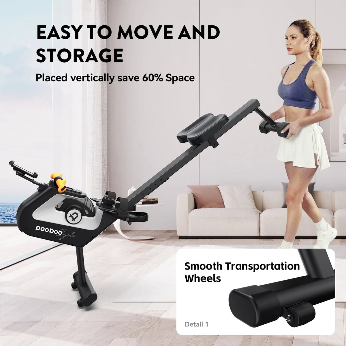 Pooboo Magnetic Rowing Machines Rower Foldable with 8 Level Resistance Indoor Rower Machines with Digital Monitor & Transport Wheels Max Weight up to 350 lb
