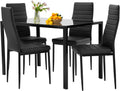 Compact Glass Dining Set for Small Spaces – Modern Black Rectangular Table & 4 Chairs for Kitchen or Dining