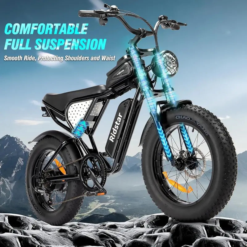 Q20 All-Terrain Fat Tire E-Bike – 2000W, 52V, 30–180 Mile Range for Adults