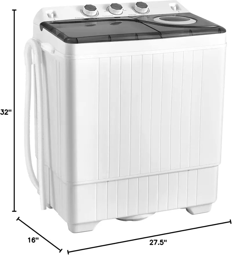 COSTWAY Twin-Tub Portable Washer – 26 lb Total Capacity (18 lb Wash + 8 lb Spin), Built-in Drain Pump & Timer Knob for Small Spaces