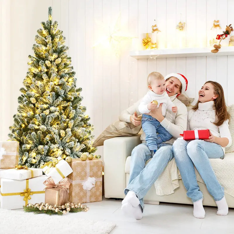Snow-Flocked Artificial Christmas Tree – Realistic Hinged Fir Design with Natural Branch Texture