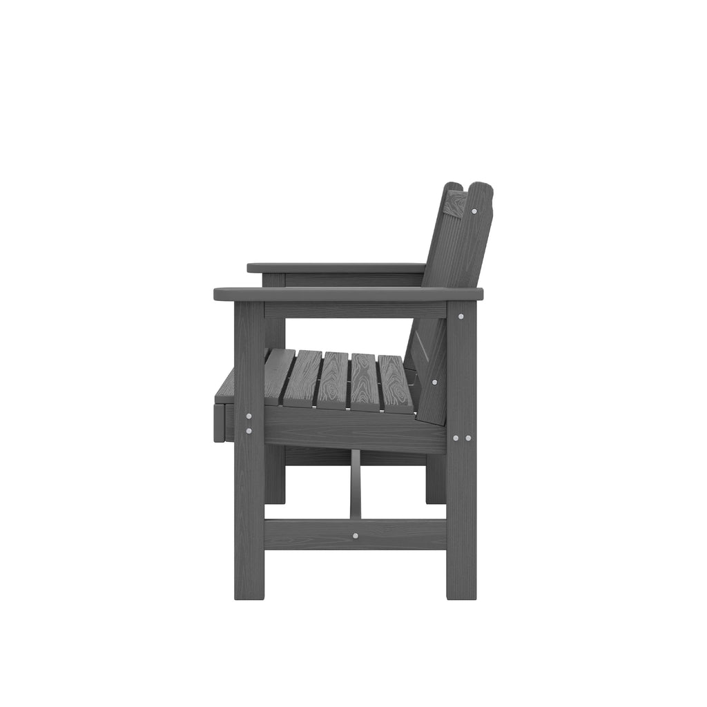 SERWALL Outdoor Bench for 2 - Person, Weather - Resistant HDPE with Aluminum Reinforcement, Supports 660 lb, Comfortable Seating for Patio, Garden, and Porch, Black