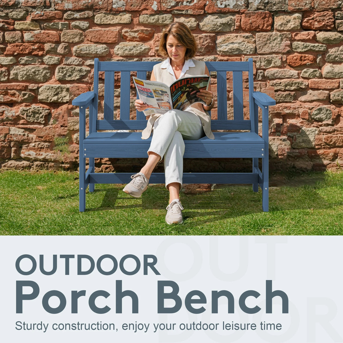 SERWALL Outdoor Bench for 2 - Person, Weather - Resistant HDPE with Aluminum Reinforcement, Supports 660 lb, Comfortable Seating for Patio, Garden, and Porch, Black