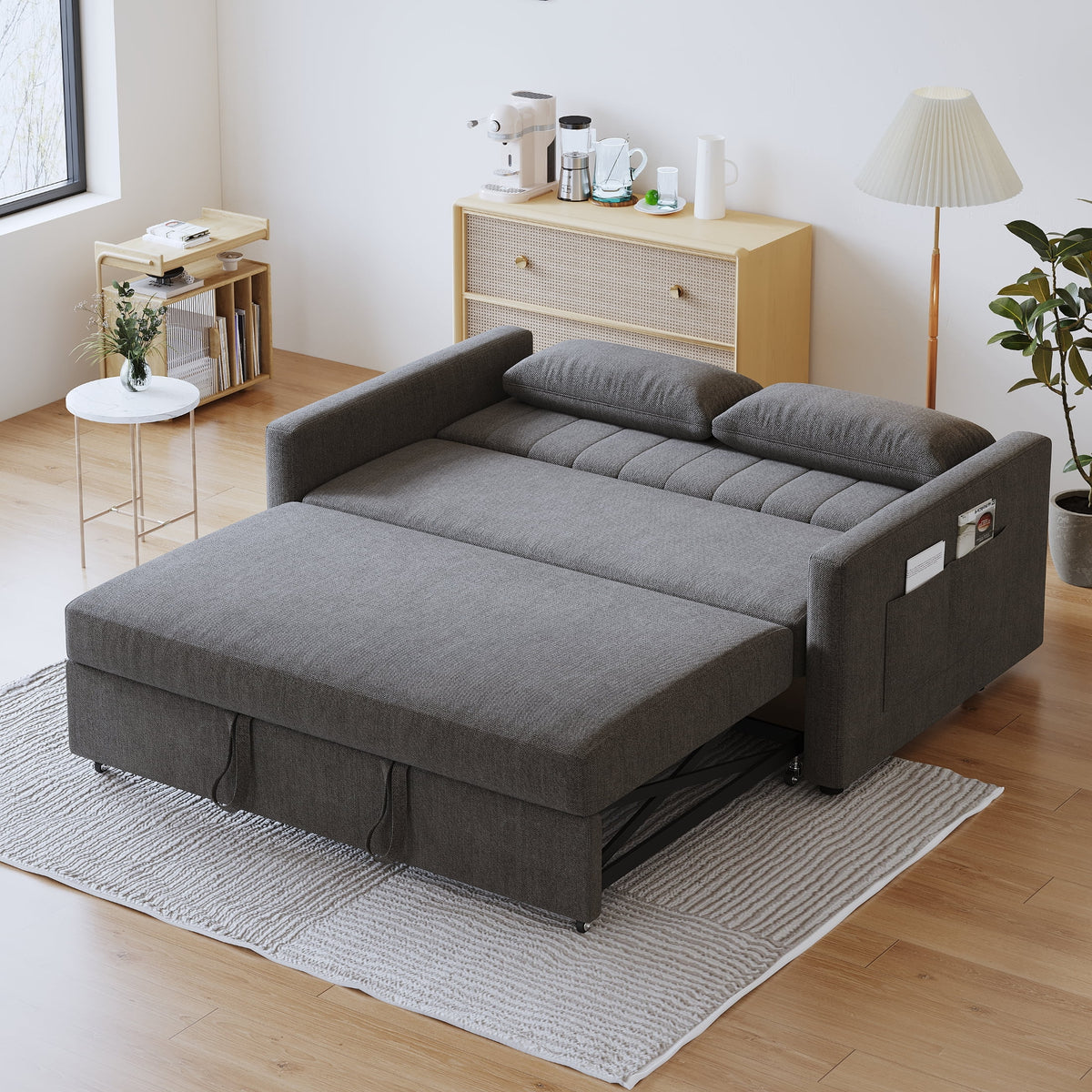 Noodeniya 54" Twins Pull Out Sofa Bed, Modern Convertible Sleeper Couch, Fabric Loveseat for Small Place, Light Gray