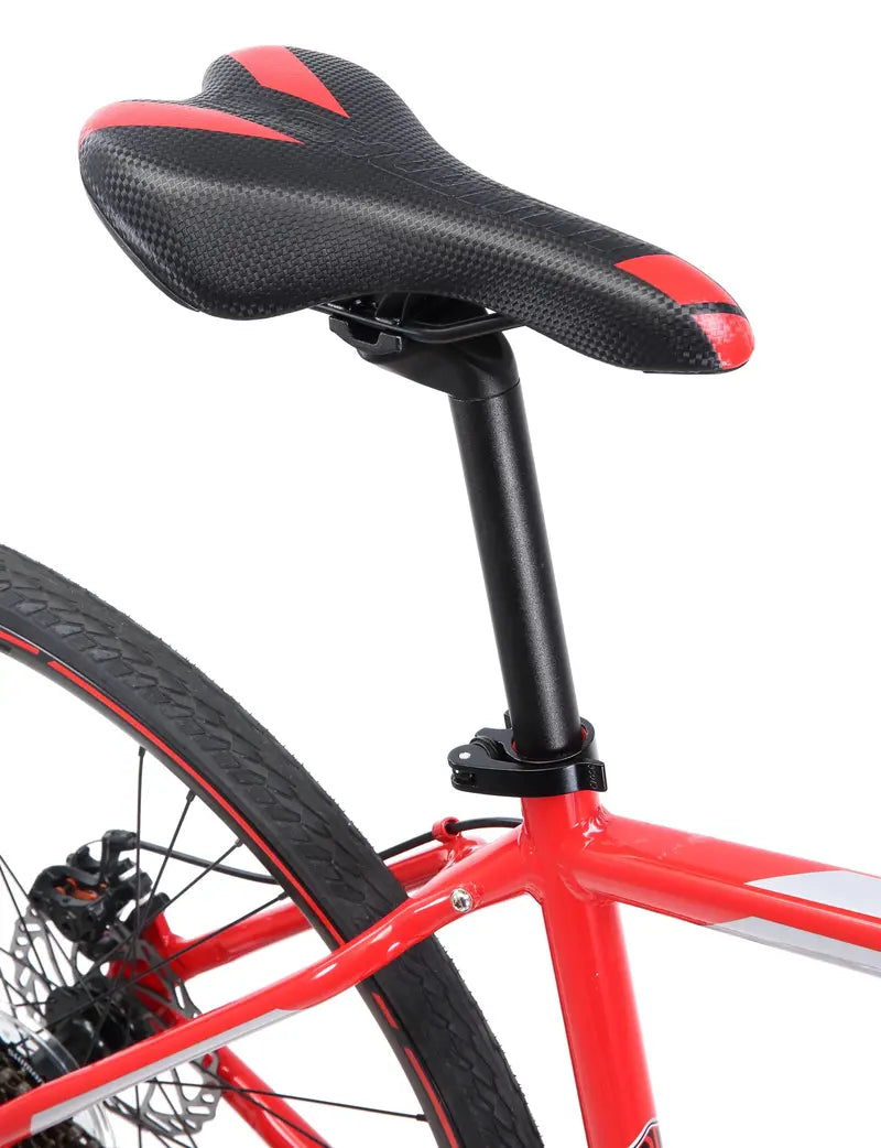 Schwinn Kempo Hybrid Road Bike – 700c Wheels, 21-Speed Shimano Drivetrain, Men's Red Frame