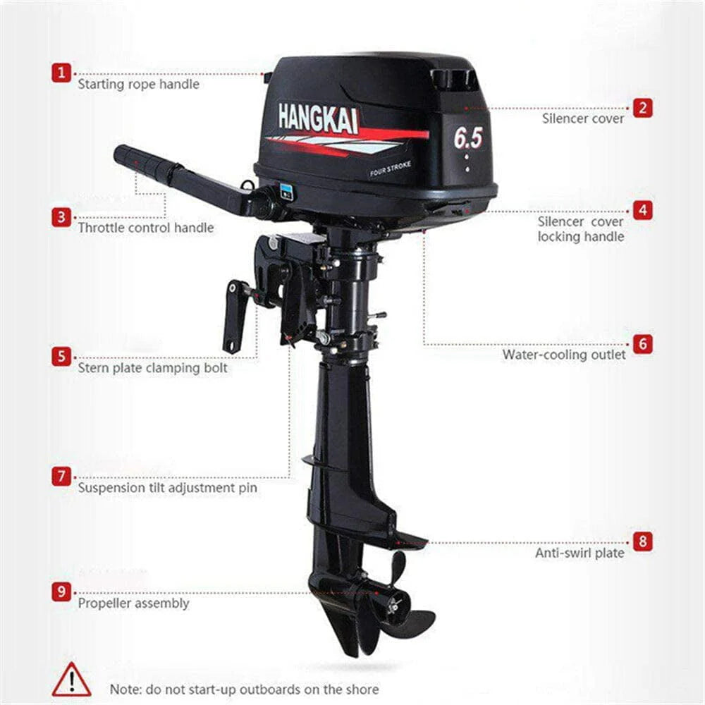 HANGKAI 6.5 HP 4 Stroke Outboard Motor Marine Boat Engine Water Cooling Tiller Control