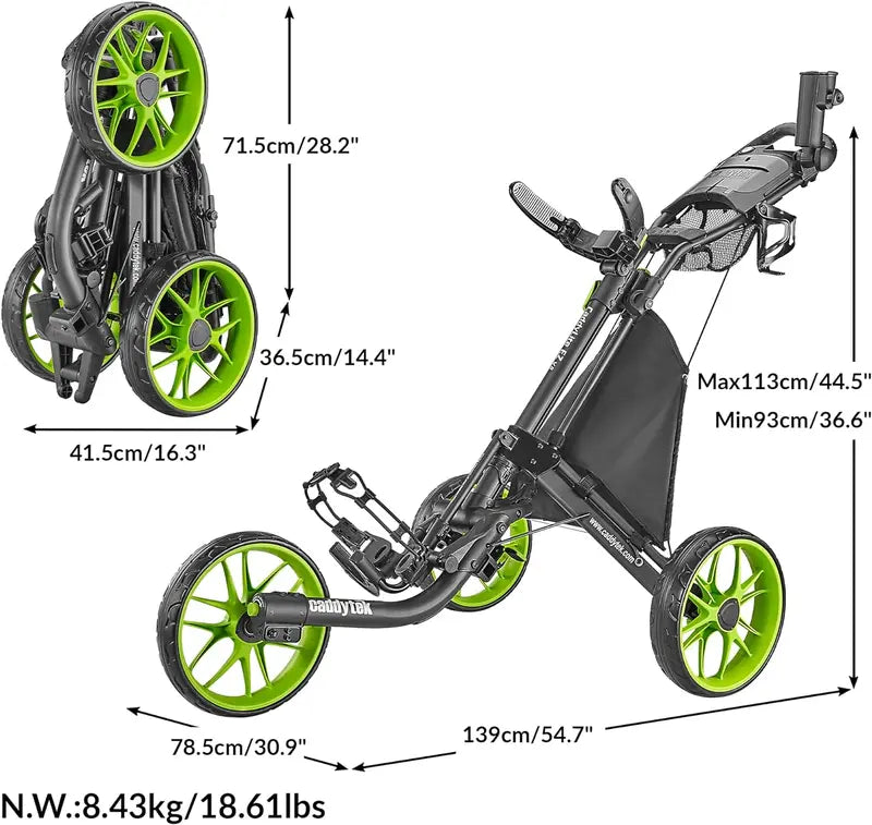 Lightweight 3-Wheel Folding Golf Push Cart – Collapsible Design with Foot Brake & Quick-Release Mechanism