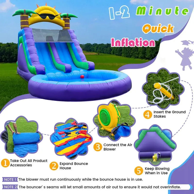 Relunch 26-Foot Inflatable Dual-Lane Water Slide for Kids & Adults – PVC Outdoor Splash Park with Blower & Pool