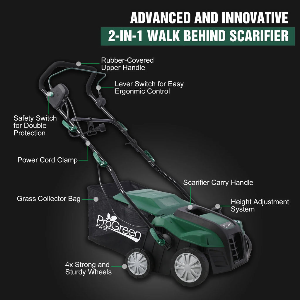 16 in Garden Scarifier, Segmart 15amp Electric Powered Walk - Behind Lawn Dethatcher with 58QT Large Collection Bag, 2 - in - 1 Walk - Behind Lawn Scarifier for Healthier, Lush Green Lawn