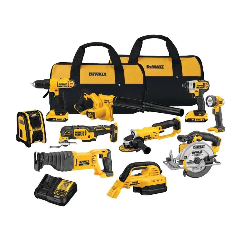 DEWALT 20V MAX 10-Piece Combo Kit – Brushless Drill, Impact Driver, LED Work Light & More