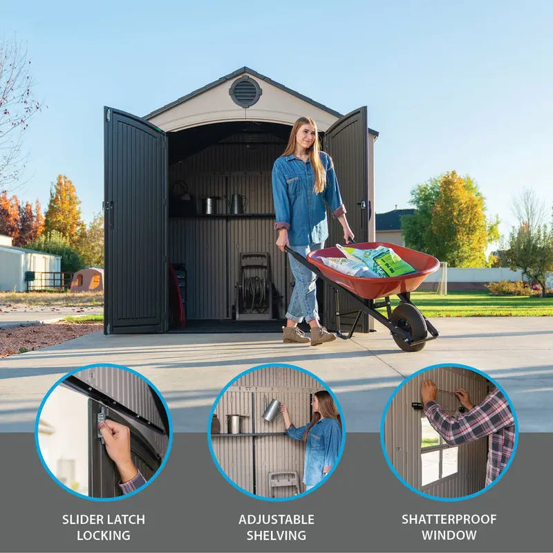 Lifetime 8′ x 10′ Outdoor Storage Shed – Durable Polyethylene Structure with Lockable Door