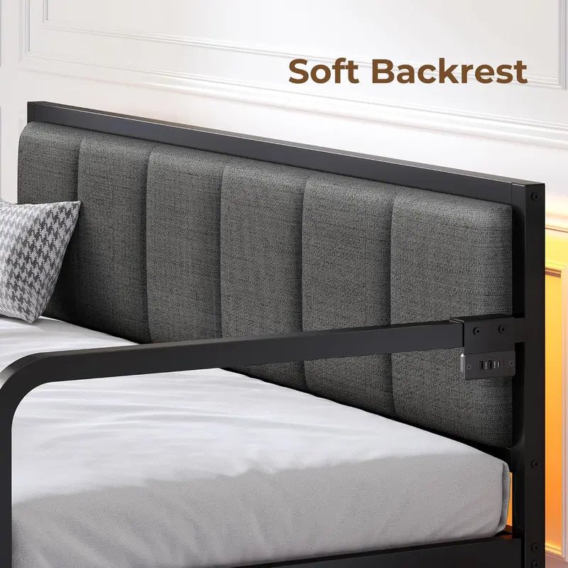 Rolanstar Adjustable Twin Daybed – Metal Sofa Bed with Charging Ports, LED Lights & Trundle