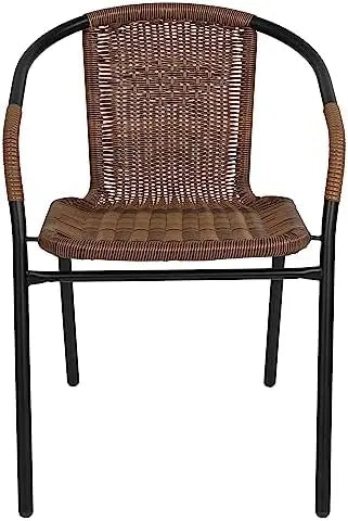 EMMA + OLIVER Brown Rattan Dining Chair | 2 Pack | Indoor-Outdoor | Stackable | Medium