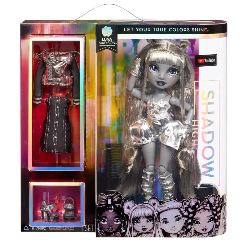Shadow High Series 1 Luna Madison- Grayscale Fashion Doll. 2 Metallic Grey Designer Outfits to Mix & Match with Accessories, Great Gift for Kids 6-12 Years Old and Collectors