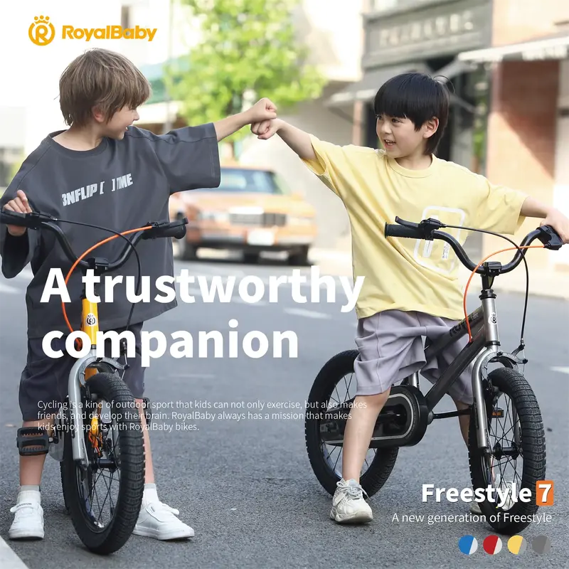Royalbaby Freestyle 7 Kids Bike 14″ Gray – Dual Handbrakes, Kickstand, Water Bottle, Ages 3-5
