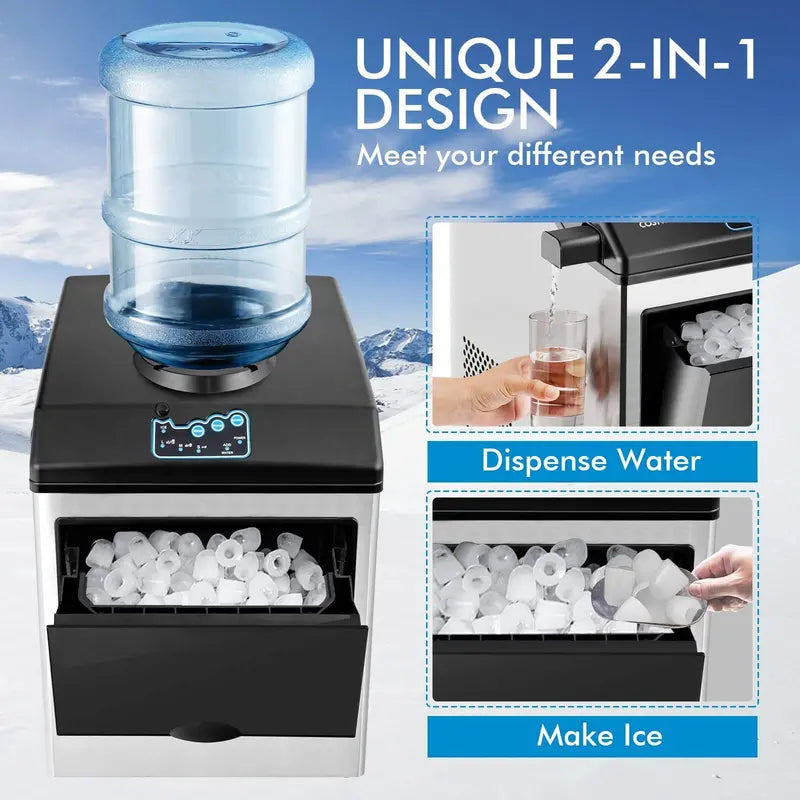 Dual-Function Countertop Ice Maker & Water Cooler – 48 lbs/24 Hours with Small/Medium/Large Ice Options