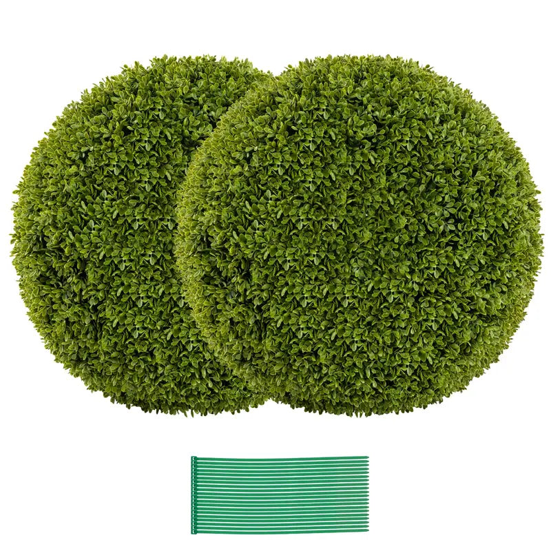Set of Two 20-Inch Faux Boxwood Topiaries – Outdoor-Ready Round Hedge Balls with Fluffy Texture