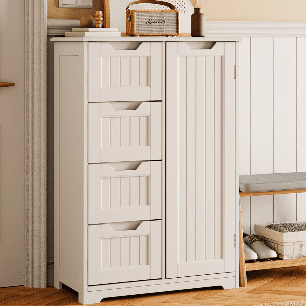Aiho 33.5 "h Wooden Bathroom Floor Cabinet with 4 Drawers and 1 Door for Bathroom, Kitchen, Bedroom - White