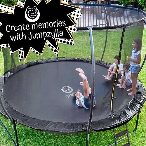 JUMPZYLLA Recreational Trampoline with Enclosure and Ladder, Galvanized Anti-Rust Coating