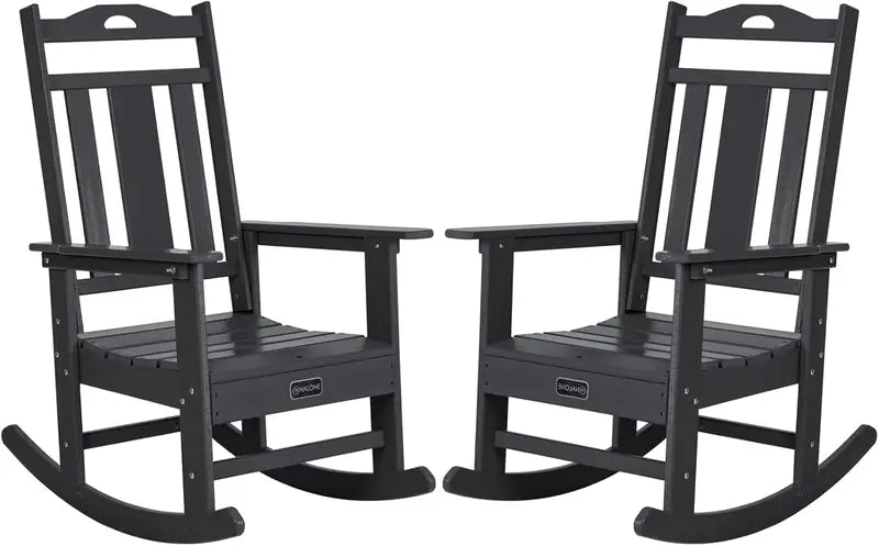 Set of 2 All-Weather HDPE Rocking Chairs – Oversized Porch Rockers for Garden, Deck or Patio Use