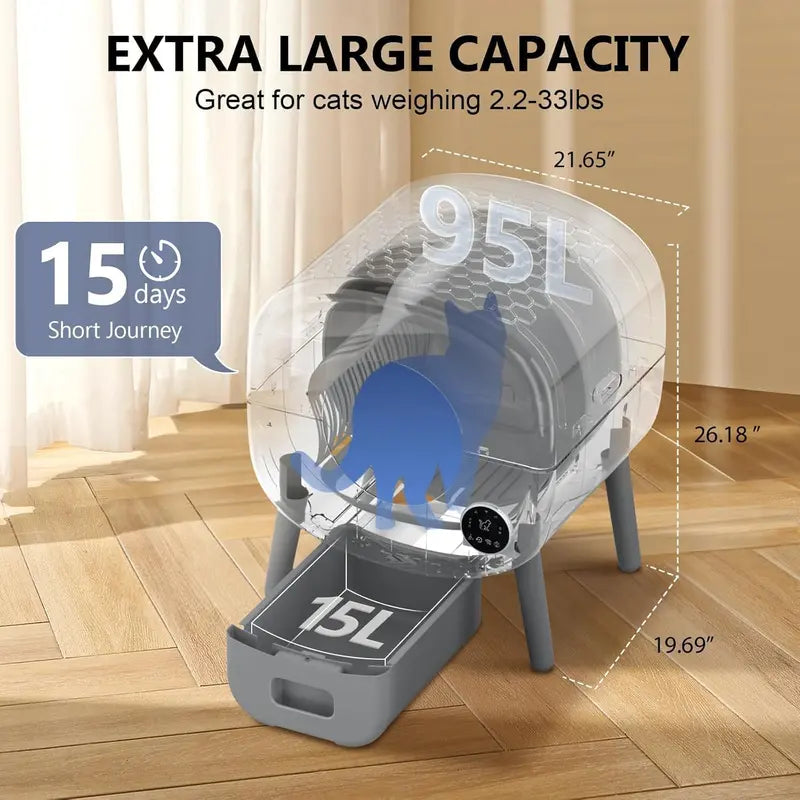 Smart Self-Cleaning Cat Litter Box – App-Controlled Automatic Unit with Safety Sensors and 2-Pack Garbage Bags