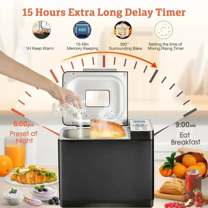 KBS 2LB Stainless Steel Bread Maker – 19-in-1 Fully Automatic Machine with Ceramic Baking Pan