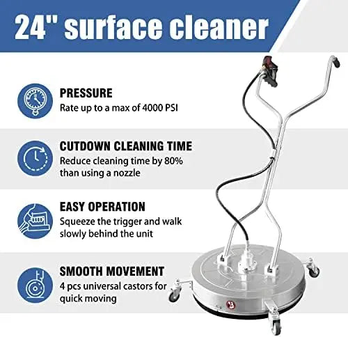 Janz Surface Cleaner Attachment for Pressure Washers – 4-Wheel Rotating Deck Scrubber