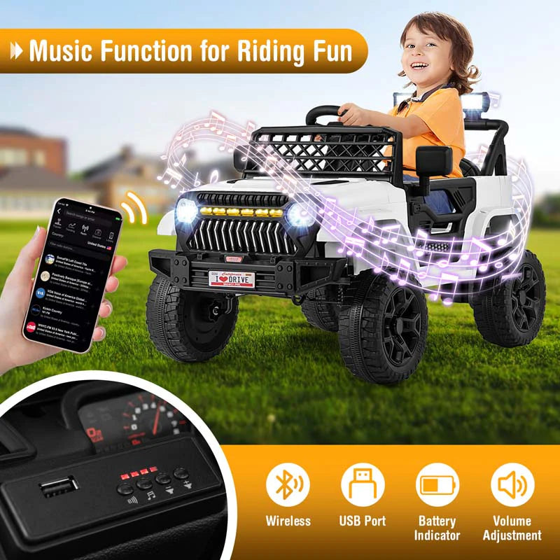 12V Kids Ride On Truck Car, Battery Powered Electric Vehicle with Parental Remote, LED Lights & Music Player for Boys & Girls Aged 3+