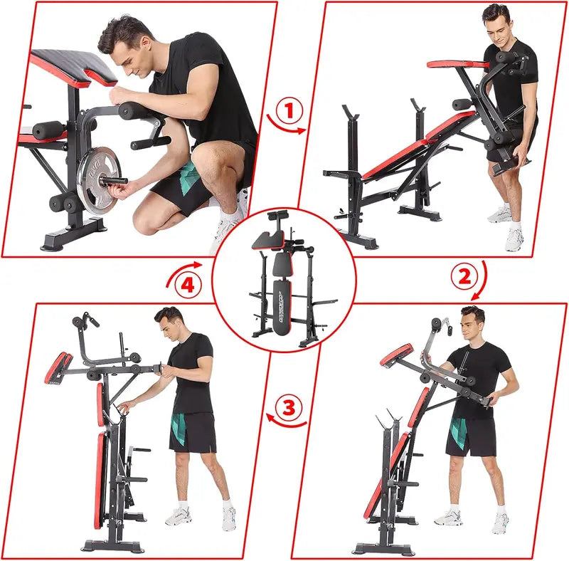 OPPSDECOR 6-in-1 Adjustable Weight Bench & Squat Rack Combo Set