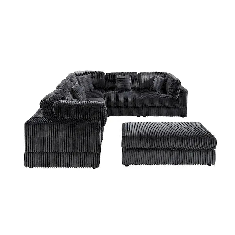Oversized Corduroy L-Shaped Modular Sectional Sofa – Customizable 6-Piece Configuration