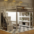 Full/Twin Loft Bed with Integrated Storage Stairs, Wardrobe, Shelves & LED Lighting