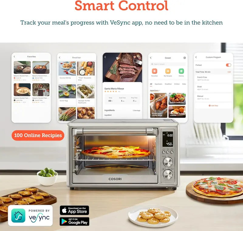 Smart 32-Quart 13-in-1 Air Fryer Toaster Oven – Wi-Fi & Voice-Controlled Convection Oven with App Integration