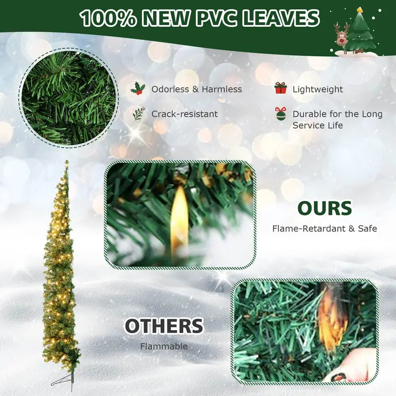 Slender 7-Foot Pre-Lit Half-Tree – Space-Saving LED Xmas Decoration