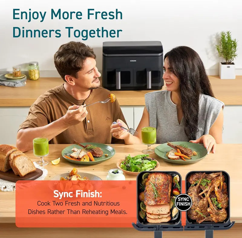 COSORI 9QT Dual-Basket Air Fryer – 10-in-1 Smart Cooking for Balanced Family Meals