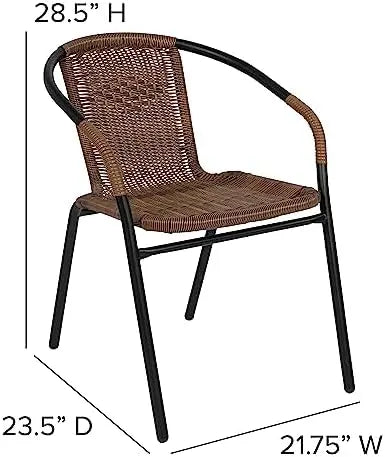 EMMA + OLIVER Brown Rattan Dining Chair | 2 Pack | Indoor-Outdoor | Stackable | Medium