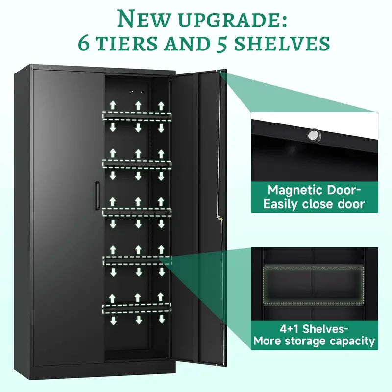 Letaya 71″ Metal Storage Cabinet with Lock, 5 Shelves, Heavy-Duty Steel, for Office/Garage/Home