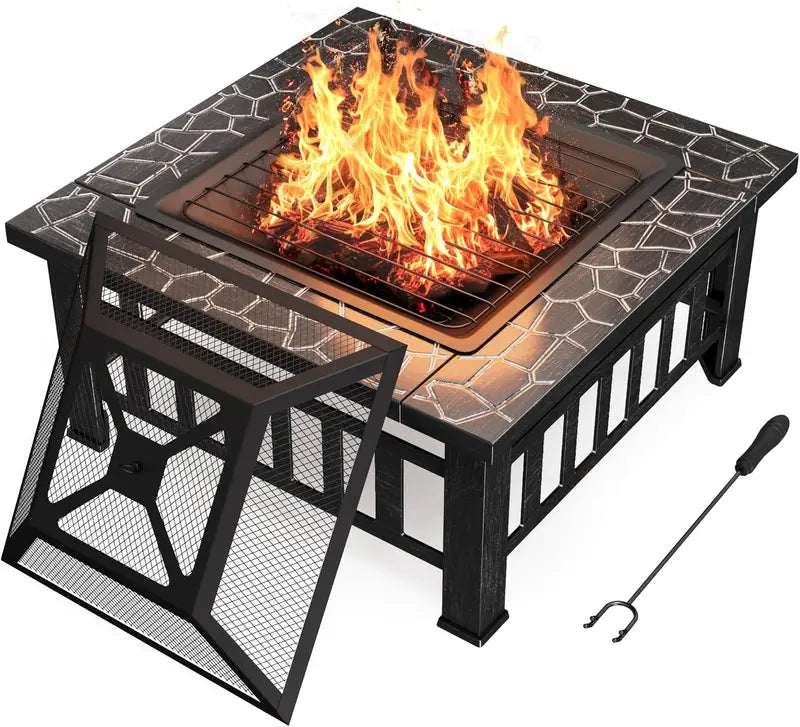 Devoko 32-Inch Weather-Resistant Fire Pit Table with Waterproof Cover for Outdoor Use
