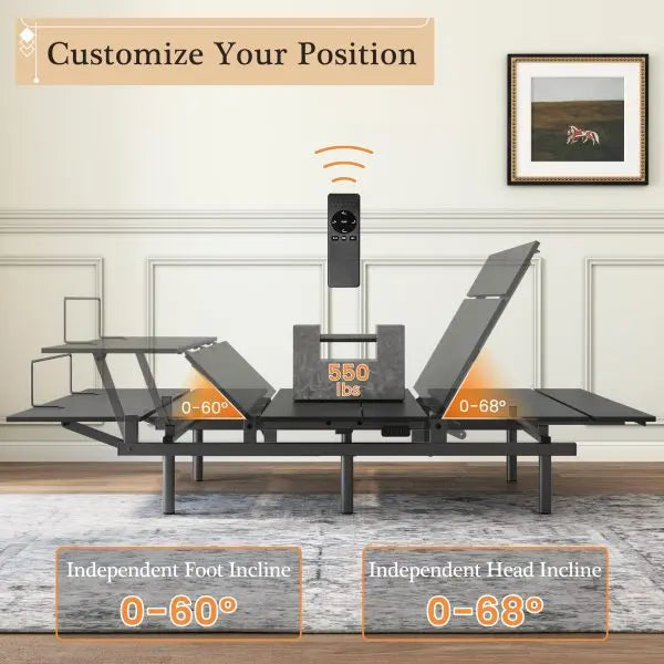 Smart Adjustable Base – Full-Size Bed Frame with Quiet Dual Motors, Zero-G Mode & Custom Presets