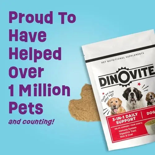 Dinovite Probiotics for Dogs: 90-Day Supply, Supports Skin, Coat, Gut Health, 45+ lbs
