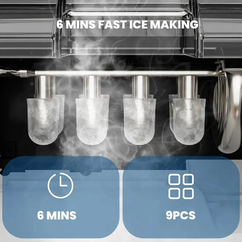 KISSAIR Compact Ice Maker – 26 lbs/Day Countertop Unit with Self-Cleaning Function