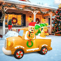OurWarm 8FT Gingerbread Man Truck Christmas Inflatable with Tree, Outdoor Decoration for Lawn & Garden