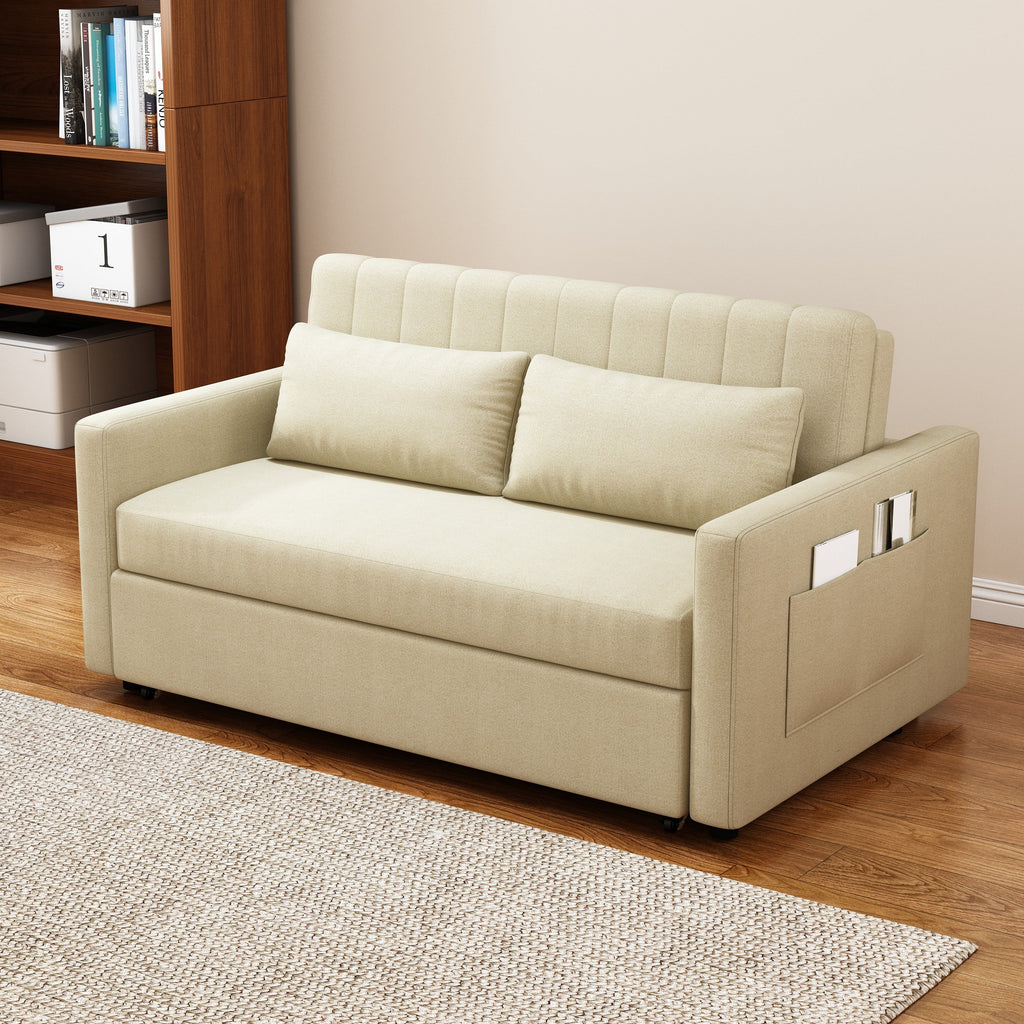 Noodeniya 54" Twins Pull Out Sofa Bed, Modern Convertible Sleeper Couch, Fabric Loveseat for Small Place, Light Gray