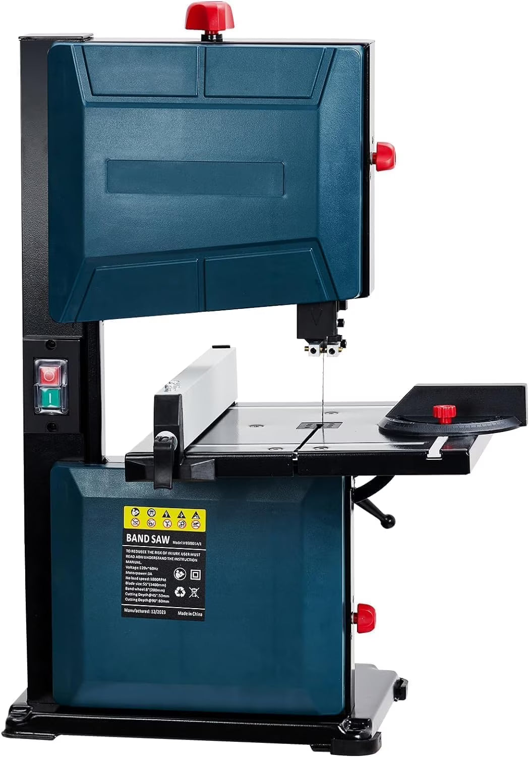 Towallmark 8 - Inch Bandsaw, 1800FPM Benchtop Bandsaw with Removable Safty Key, 0 - 45 Tilting Range, 3 - Amp Saw for Cutting Wood with Fence and Miter Gauge, Band Saws for Woodwork