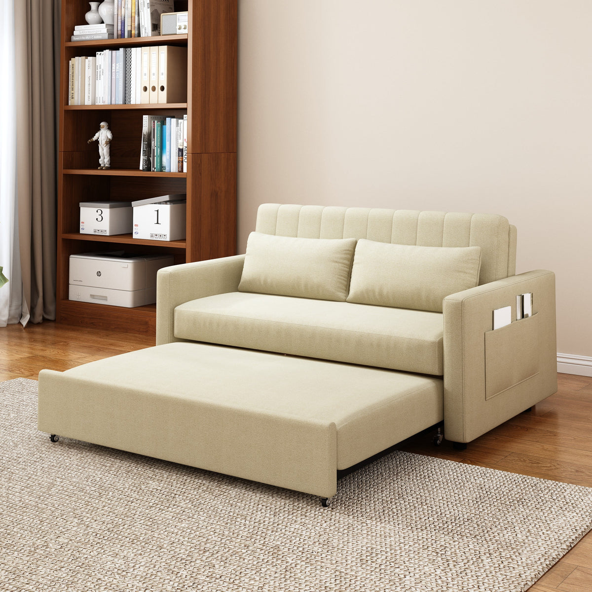 Noodeniya 54" Twins Pull Out Sofa Bed, Modern Convertible Sleeper Couch, Fabric Loveseat for Small Place, Light Gray