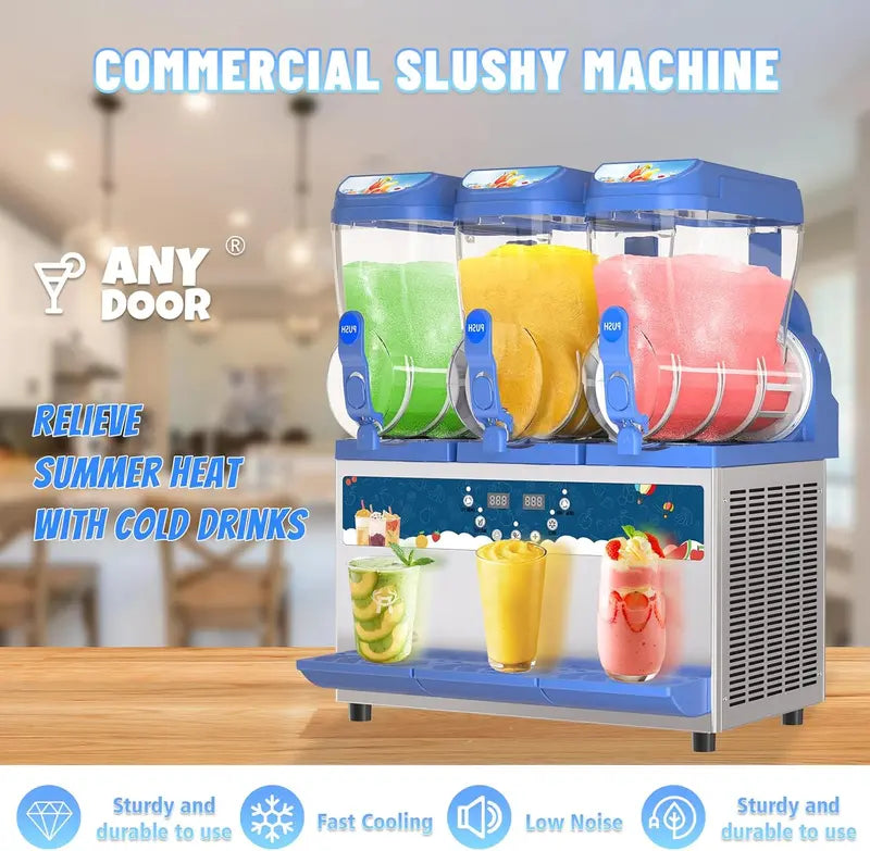 Commercial-Grade Slush Machine – 30L Dual Tanks, 1000W, 304 Stainless Steel, Ideal for Bars & Cafés