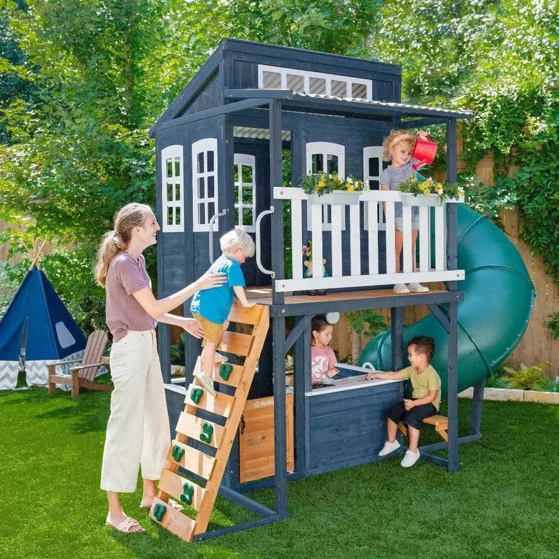 KidKraft Cozy Escape Navy Playhouse – Fully Assembled Backyard Play Structure