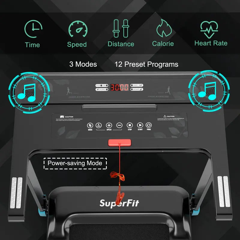 Smart Folding Treadmill – Compact Superfit Model with Bluetooth Speaker and App Connectivity