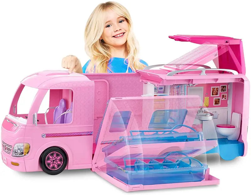 DreamCamper 3-in-1 Transforming Toy Vehicle – Approx. 3-Foot Playset with Pool, Truck & Boat Modes + 50 Accessories (Ages 3–7)