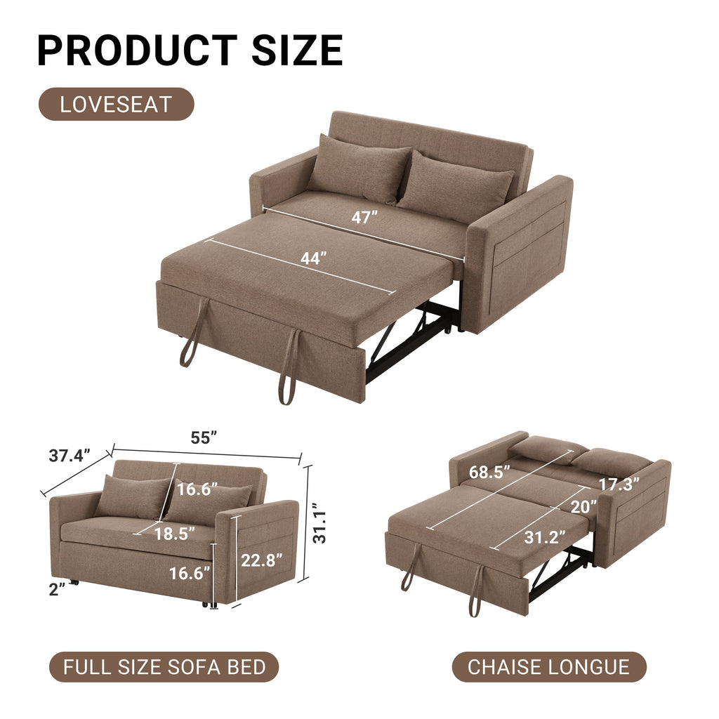 Noodeniya 54" Twins Pull Out Sofa Bed, Modern Convertible Sleeper Couch, Fabric Loveseat for Small Place, Light Gray