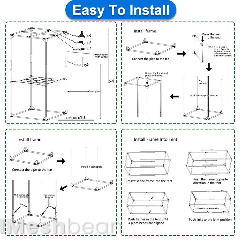 Imeshbean Upgraded 32"x32"x63" Grow Tent Kit, Fabric, Complete System, LED Light, Includes Fan & Timer